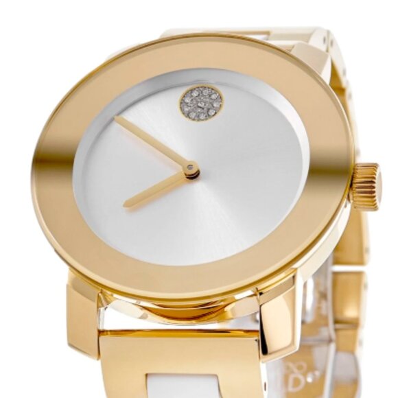 MOVADO 3600892 SILVER DIAL WHITE/GOLD CERAMIC STAINLESS BRACELET WOMENS WATCH main image 5